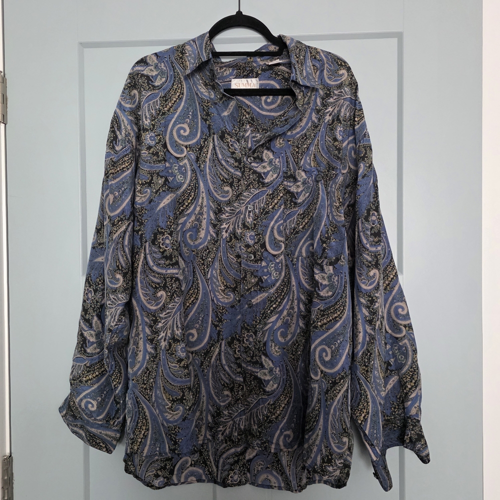 Vintage Summa 100% Silk Paisley Blouse Size Large Boho Retro Artsy Top